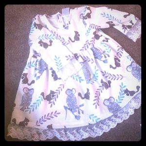 Boutique lace dress with owls and squirrels